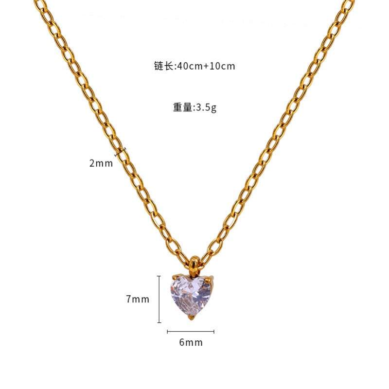 Wholesale European and American Fashion, Simple and High-end, Niche Stainless Steel Heart Shaped Zircon Inlaid Necklaces